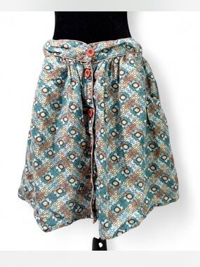 dELiA*s Teal and Brown Floral Skirt with Cream Accents